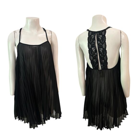 NWT Black Sheer Pleated Lace Babydoll Lingerie Top / Size Large - - Picture 3 of 5